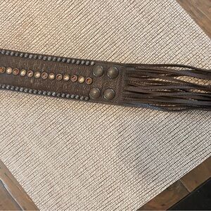 Brown Leather Fringe Bracelet with Studs